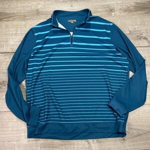 Peter Millar Crown Sport Pullover Mens XL Blue Stripe 1/4 Zip Golf Performance